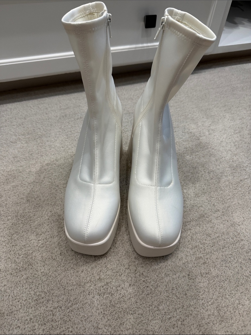 Aldo White Platform Sock Heel Boots